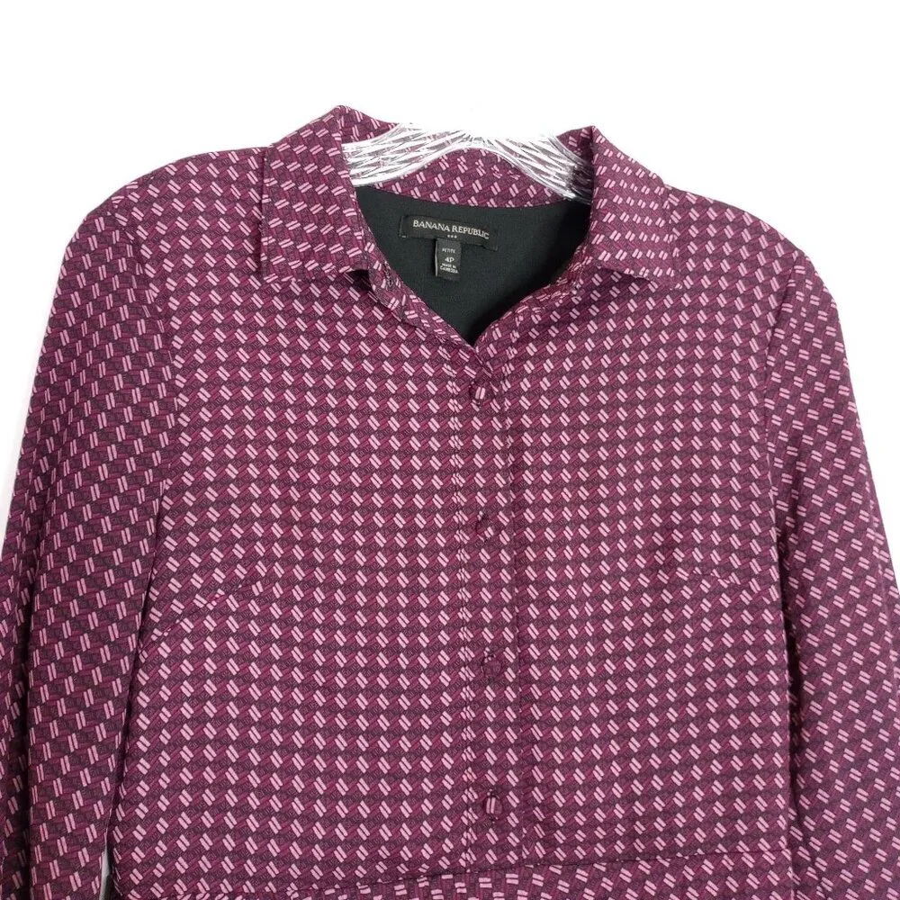 Banana Republic Maroon Geometric Print Pleated Shirt Dress